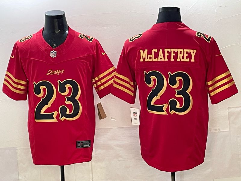 Men 2025 Nike San Francisco 49ers #23 Mccaffrey red gold 5th generation Limited NFL Jersey 001->san francisco 49ers->NFL Jersey